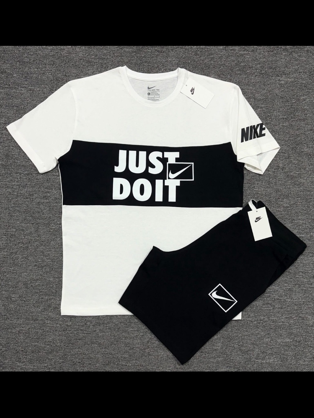 Nike Black & White 'Just Do It' Tee and Shorts Set